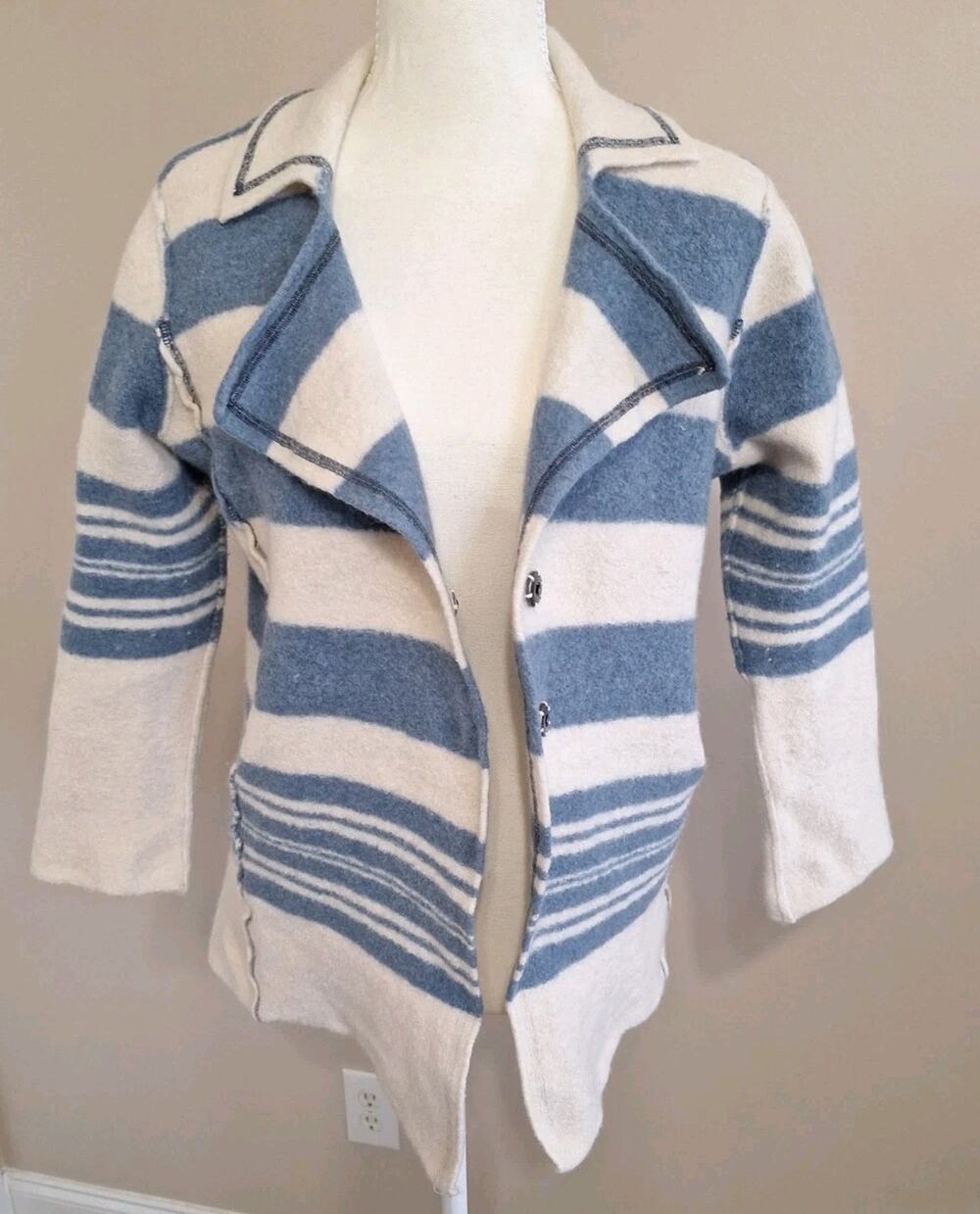 Free People We the Free Acadia Striped 100% Wool Cardi Sweater Women's M/L